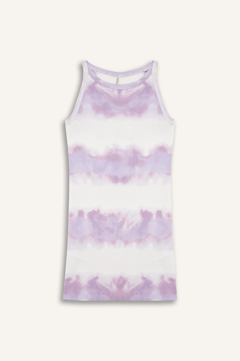 بناتي أرجواني فستان بناتي مضلع تاي داي قصة عادية