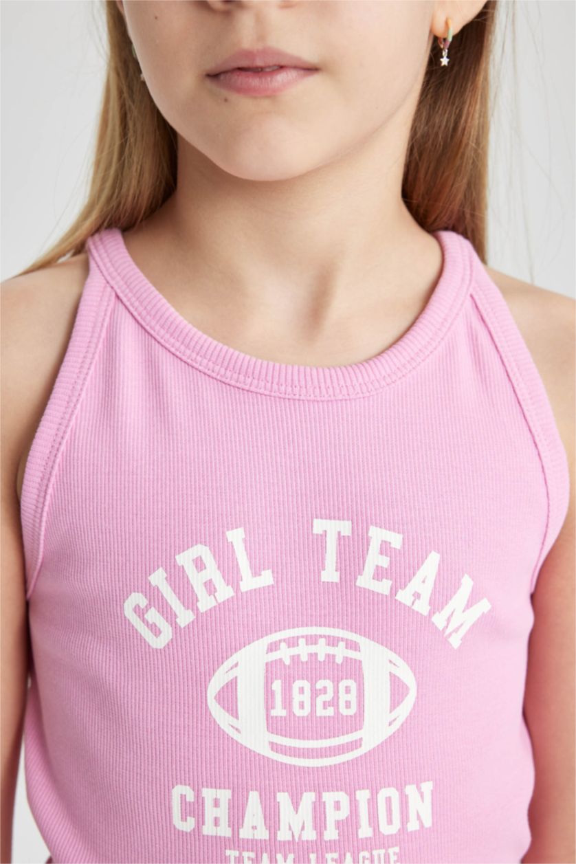 GIRLS & TEENS Pink Girl Printed Ribbed Camisole Dress