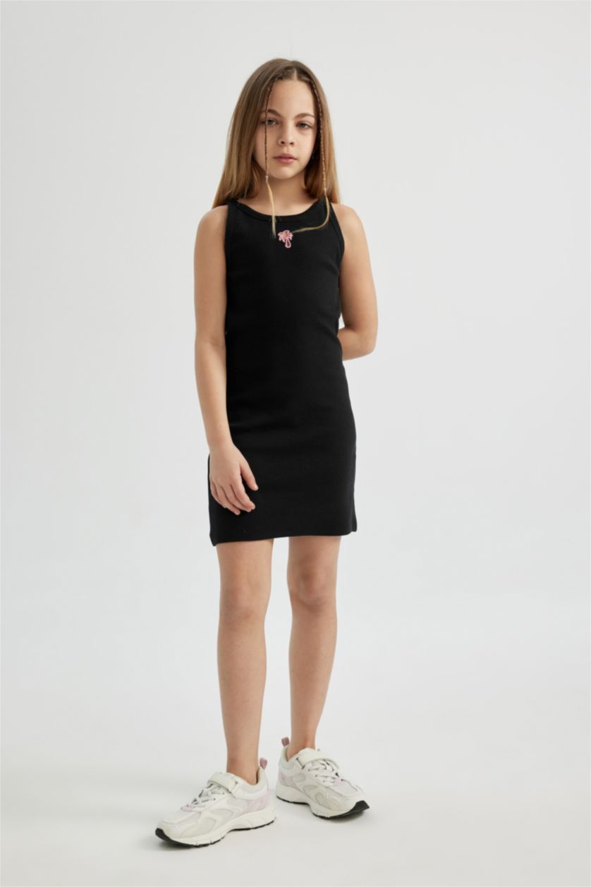 GIRLS & TEENS Black Girl Ribbed Camisole Dress