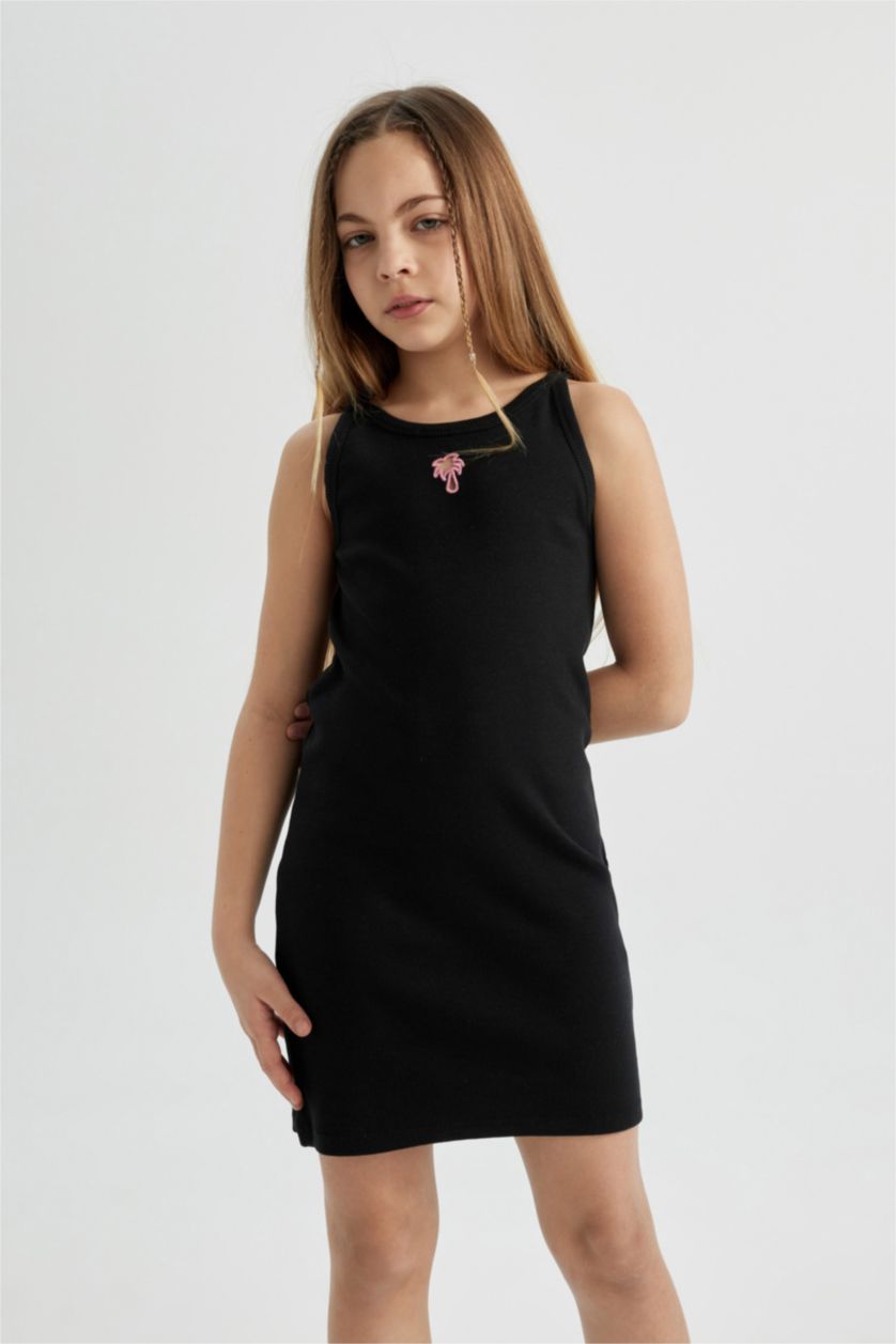 GIRLS & TEENS Black Girl Ribbed Camisole Dress