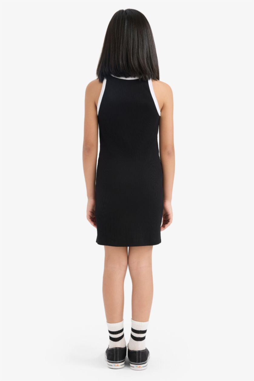 Kız Çocuk - Genç Kız Siyah Baskılı Fitilli Kaşkorse Kolsuz Yazlık Elbise Kız Çocuk