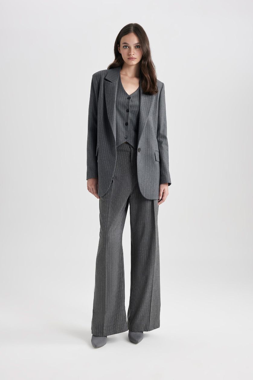 حريمي رمادي داكن جاكيت بليزر اوفر سايز مخطط