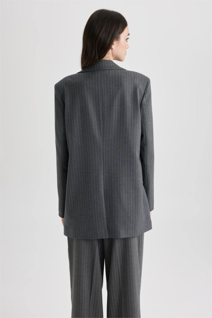 حريمي رمادي داكن جاكيت بليزر اوفر سايز مخطط