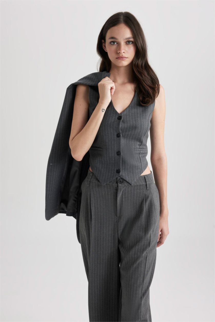 WOMAN Dark Grey Striped Vest