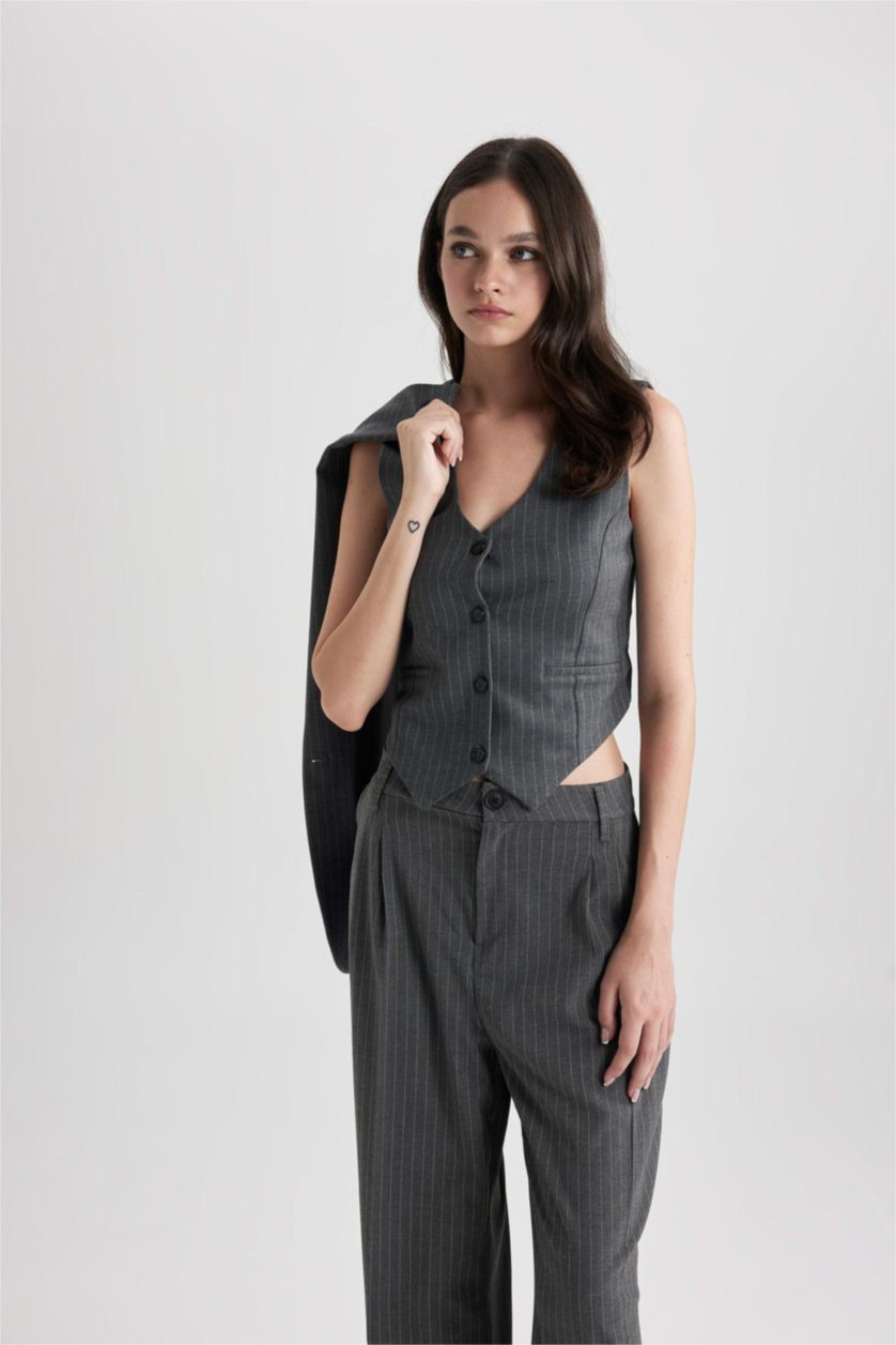 WOMAN Dark Grey Striped Vest