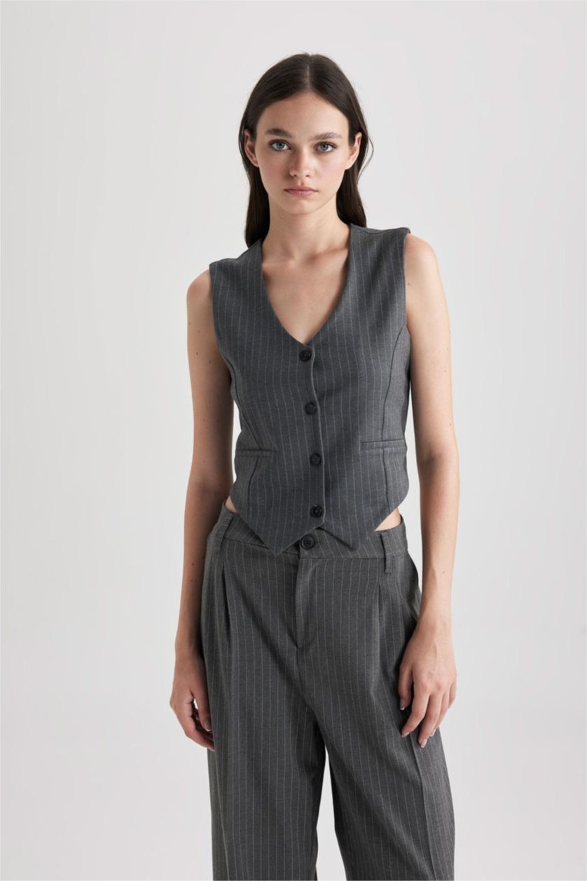 WOMAN Dark Grey Striped Vest