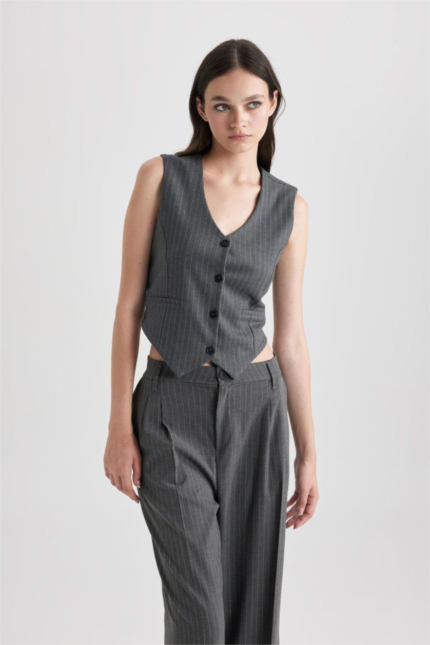 WOMAN Dark Grey Striped Vest