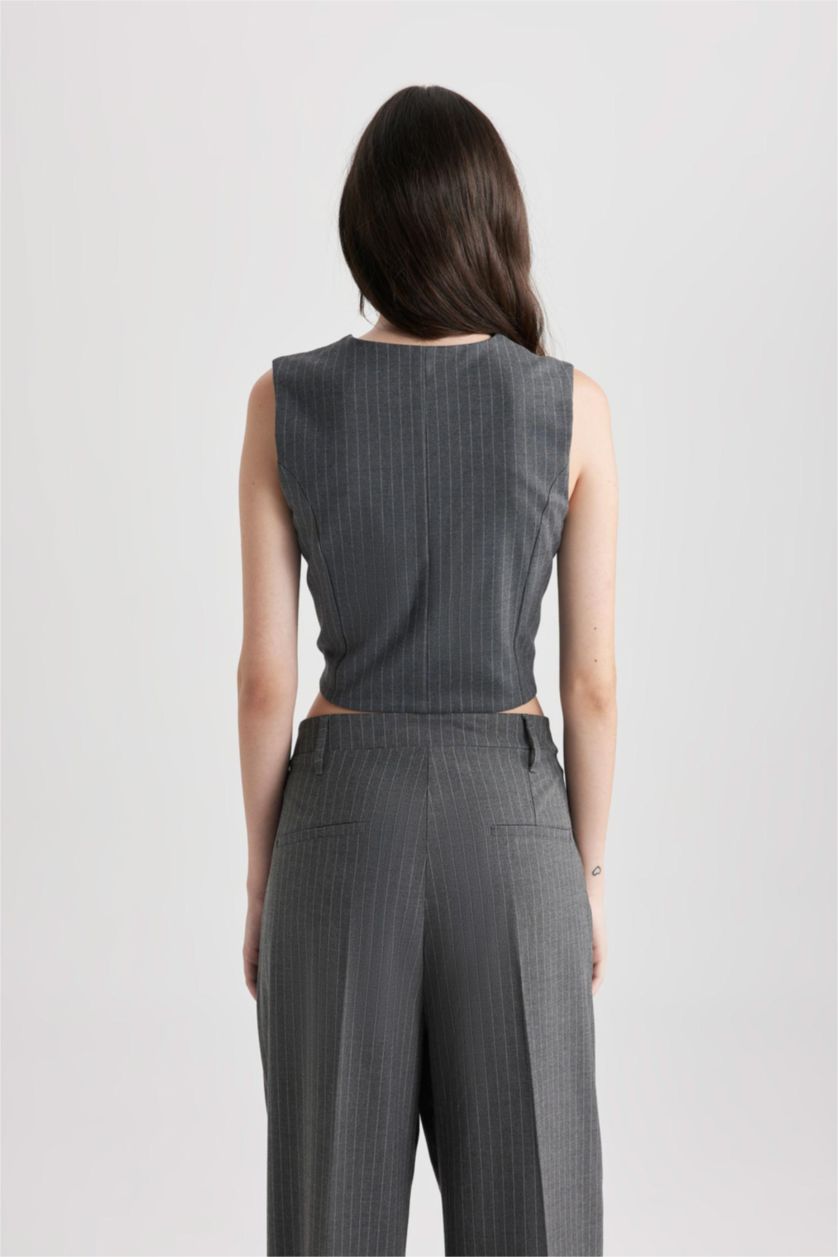 WOMAN Dark Grey Striped Vest