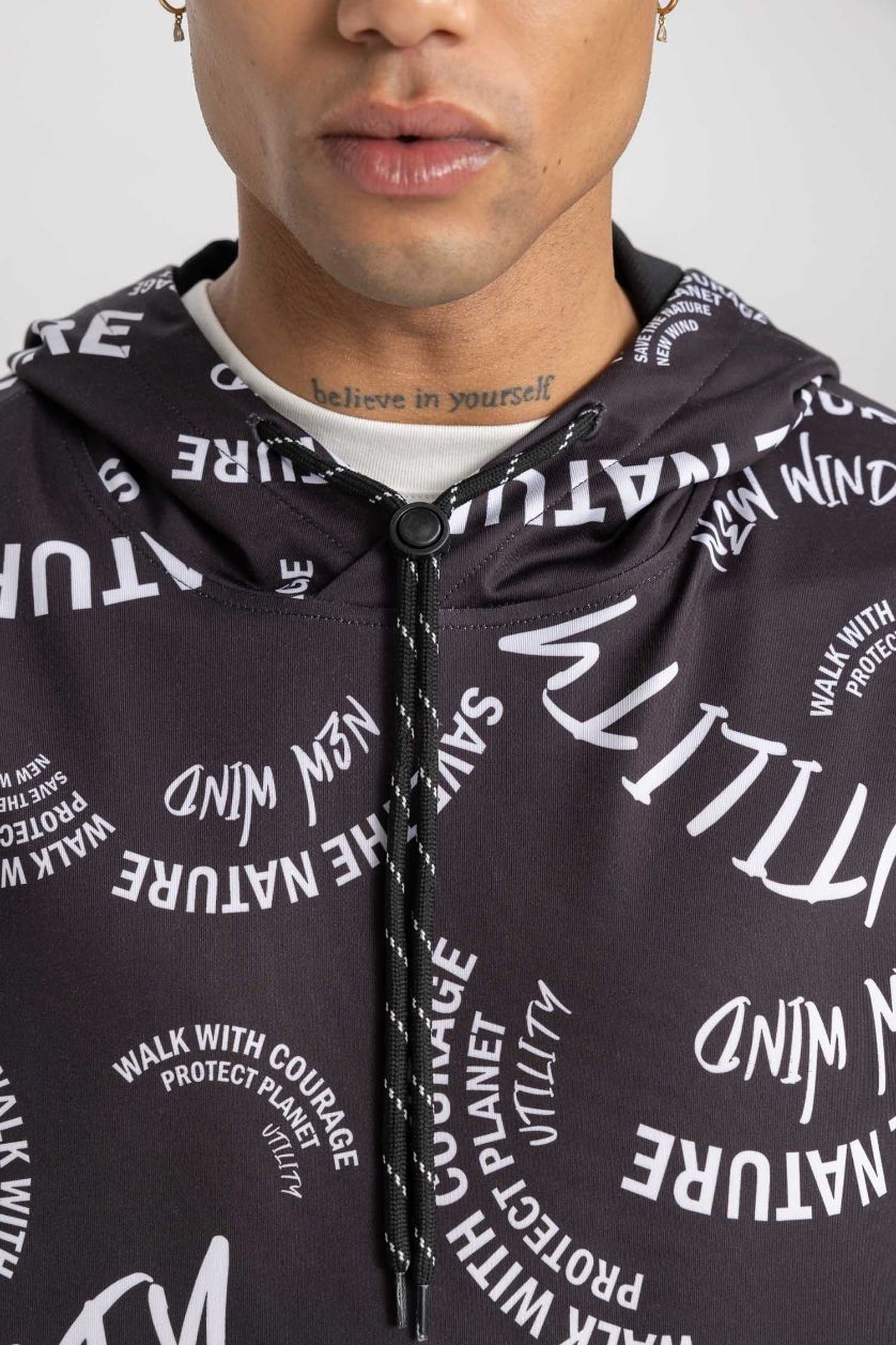 رجالي أسود هودي رياضي قصة عادية قماش سكوبا