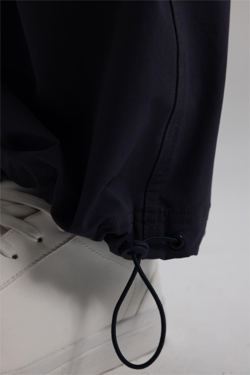 Erkek Lacivert Pantolon Relax Fit Kargo Cepli Beli Paçası Lastikli