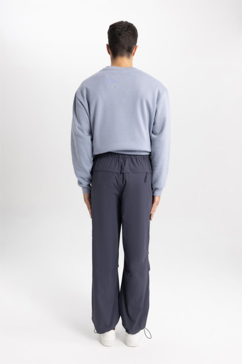 Erkek Lacivert Pantolon Relax Fit Kargo Cepli Beli Paçası Lastikli