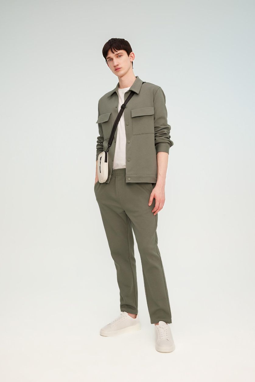 Erkek Haki Yazlık Jogger Pantolon Relax Fit Rahat Kesim Düz Paça Cepli Beli Bağcıklı