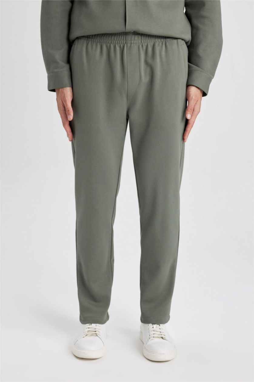 Erkek Haki Yazlık Jogger Pantolon Relax Fit Rahat Kesim Düz Paça Cepli Beli Bağcıklı