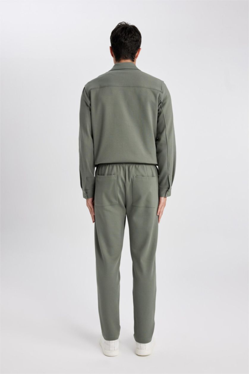 Erkek Haki Yazlık Jogger Pantolon Relax Fit Rahat Kesim Düz Paça Cepli Beli Bağcıklı