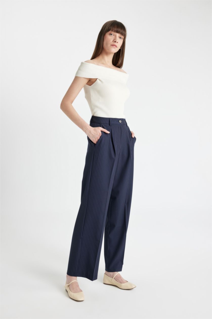 WOMAN NAVY High Waist Wide Leg Trousers