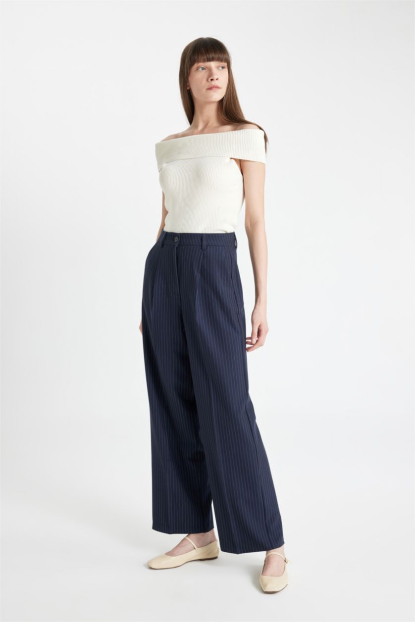 WOMAN NAVY High Waist Wide Leg Trousers