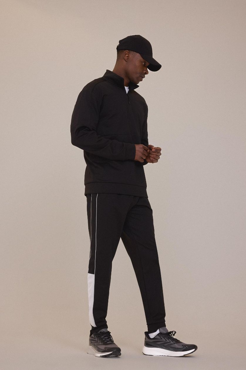 Erkek Siyah Sporcu Standart Fit Jogger Eşofman Altı İçi Yumuşak Tüylü Skuba Dalgıç Kumaş