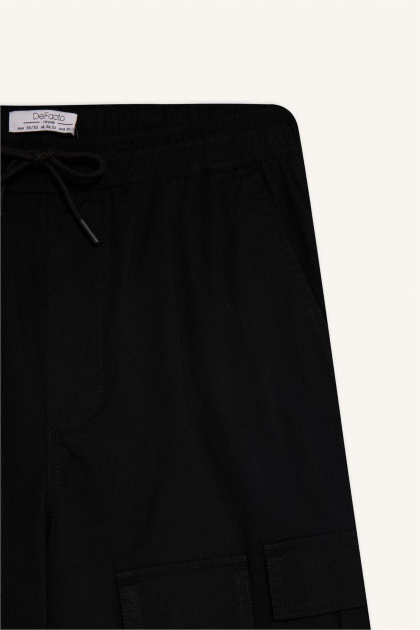 Erkek Siyah Yazlık Wide Leg Kargo Cepli Düz Paça Paraşüt Pantolon
