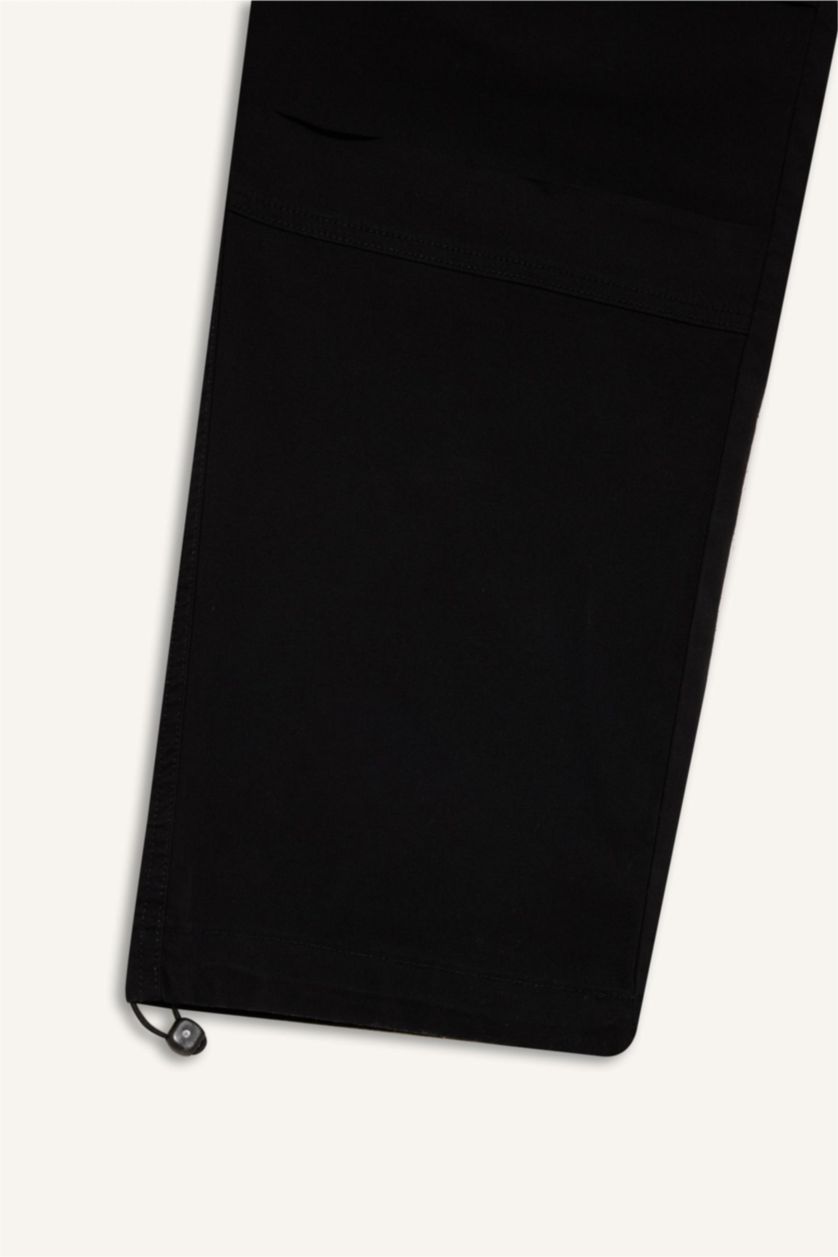 Erkek Siyah Yazlık Wide Leg Kargo Cepli Düz Paça Paraşüt Pantolon