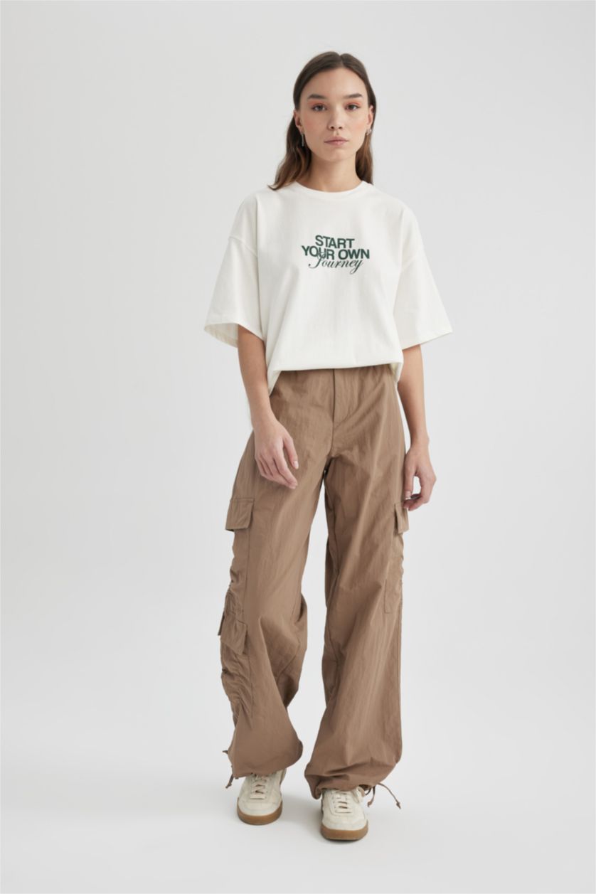 WOMAN Light Brown Parachute With Cargo Pocket Trousers