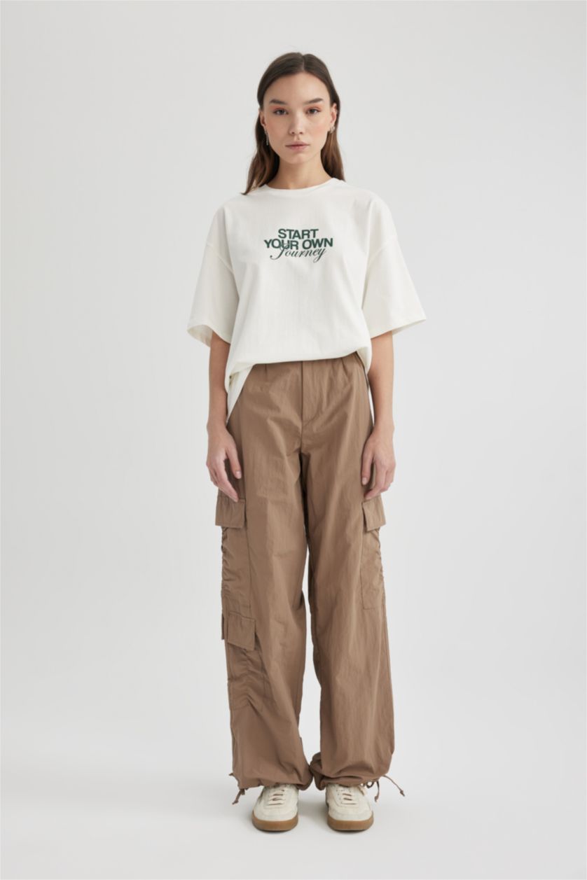 WOMAN Light Brown Parachute With Cargo Pocket Trousers