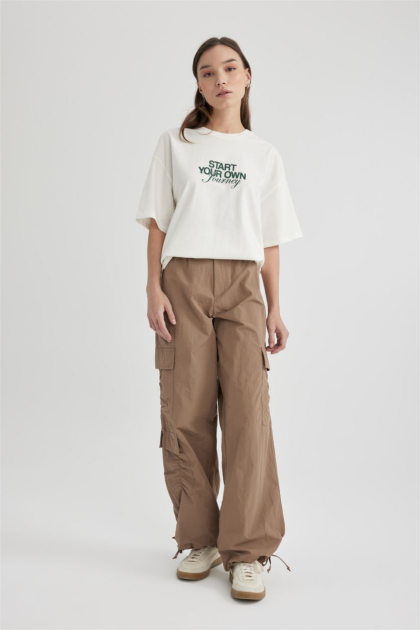 WOMAN Light Brown Parachute With Cargo Pocket Trousers