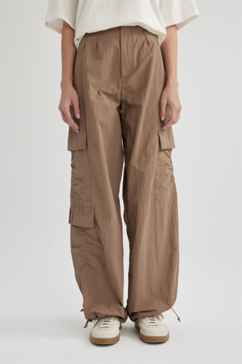 WOMAN Light Brown Parachute With Cargo Pocket Trousers