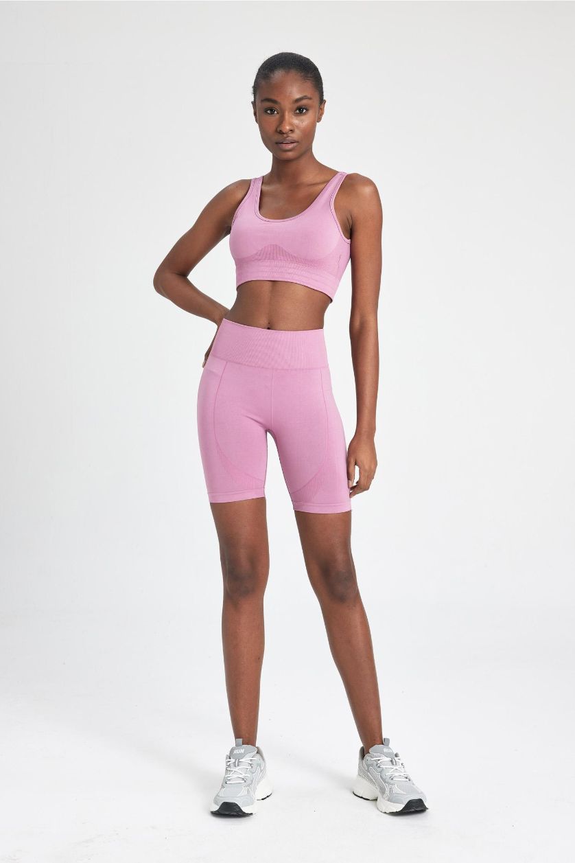 Kadın Açık Mor Bıker Beli Saran Seamless Sporcu Biker