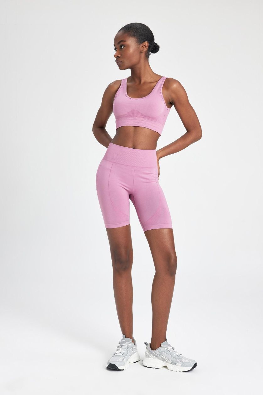 Kadın Açık Mor Bıker Beli Saran Seamless Sporcu Biker