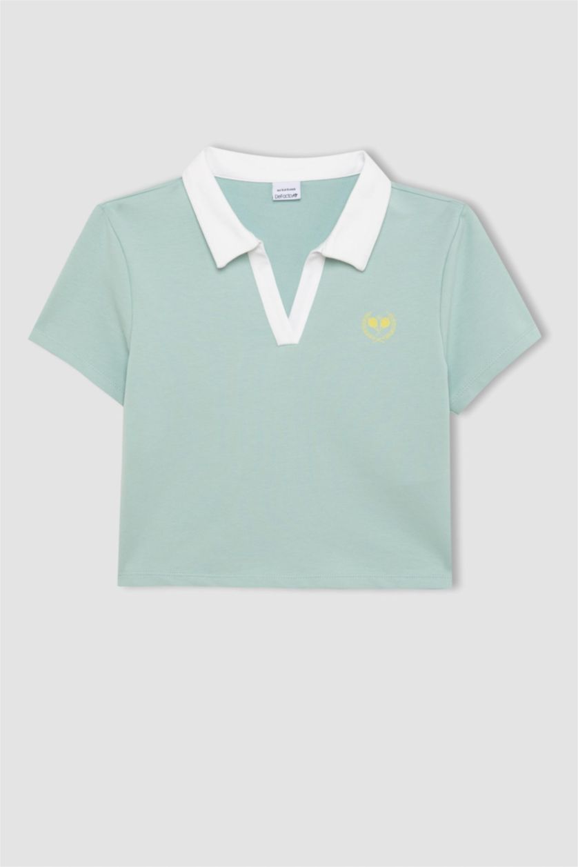 حريمي نعناع تيشيرت رياضي نص كم قصة عادية بياقة بولو من DeFactoFit