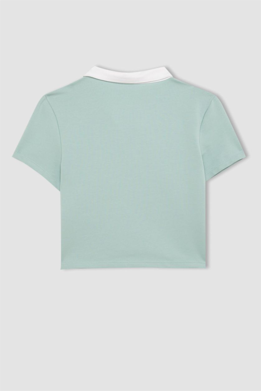 حريمي نعناع تيشيرت رياضي نص كم قصة عادية بياقة بولو من DeFactoFit