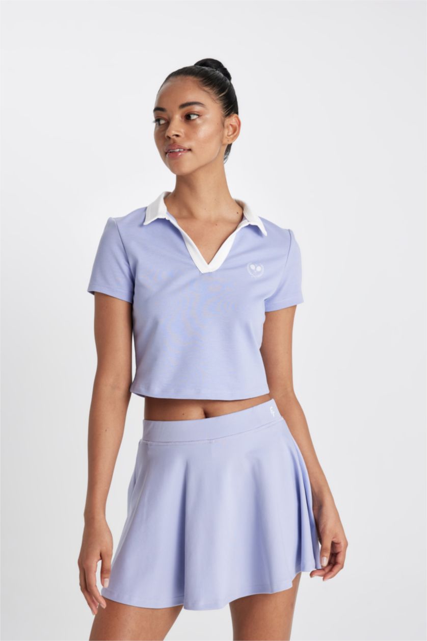 Kadın Açık Lila Standart Fıt Polo Yaka Sporcu Kısa Kollu Polo Tişört