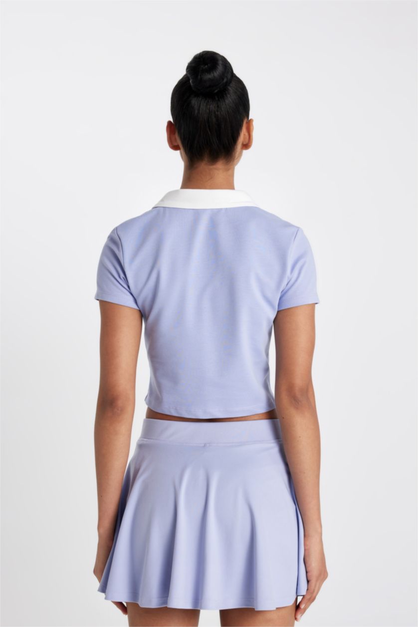 Kadın Açık Lila Standart Fıt Polo Yaka Sporcu Kısa Kollu Polo Tişört