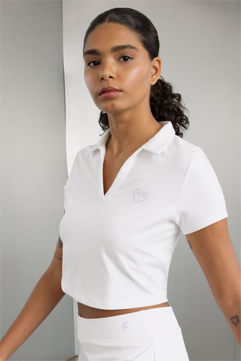 Woman White DeFactoFit Standard Fit Polo T-Shirt