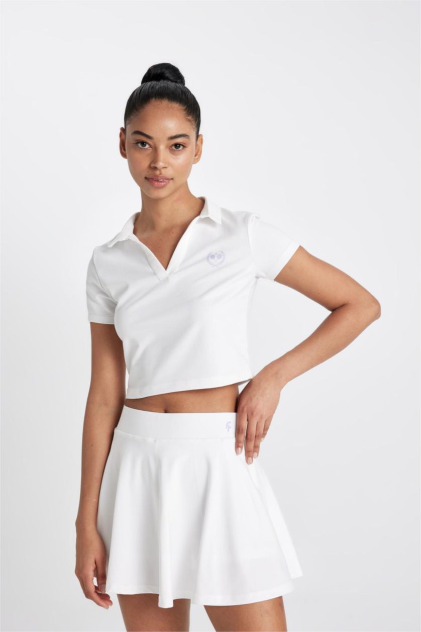 Woman White DeFactoFit Standard Fit Polo T-Shirt