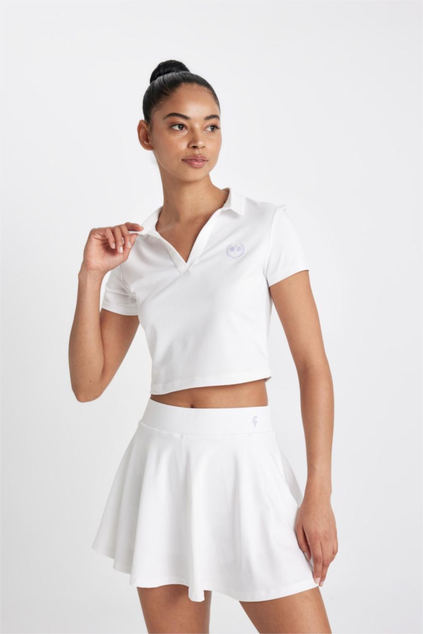 Woman White DeFactoFit Standard Fit Polo T-Shirt