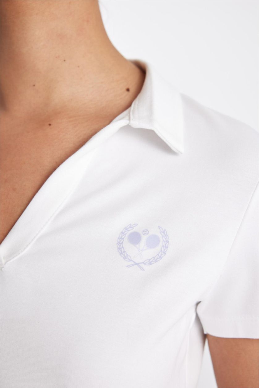 Woman White DeFactoFit Standard Fit Polo T-Shirt