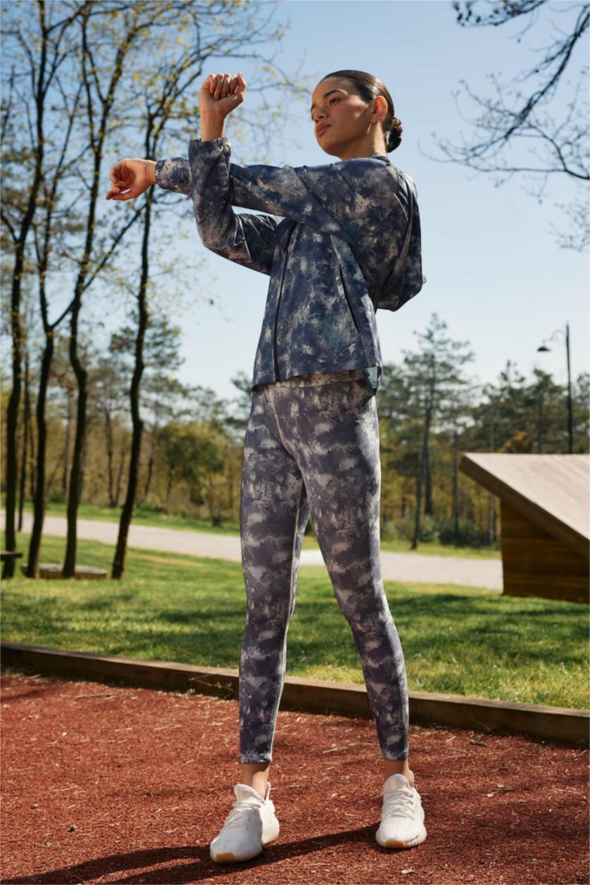 Kadın Gri DeFactoFit Fitted Desenli Beli Saran Sporcu Tayt