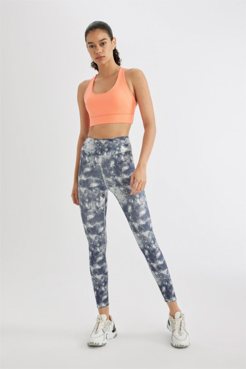 Kadın Gri DeFactoFit Fitted Desenli Beli Saran Sporcu Tayt