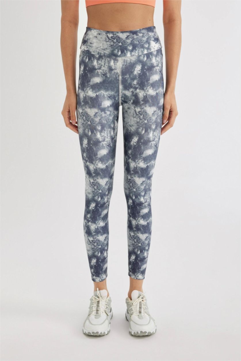 Kadın Gri DeFactoFit Fitted Desenli Beli Saran Sporcu Tayt