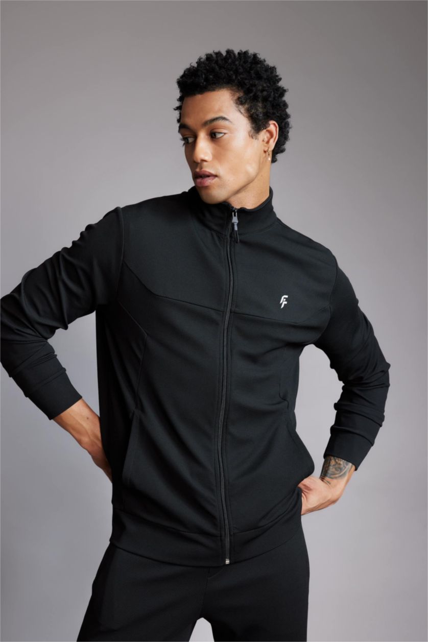 MAN Black DeFactoFit Standard Fit Zippered Premium Cardigan