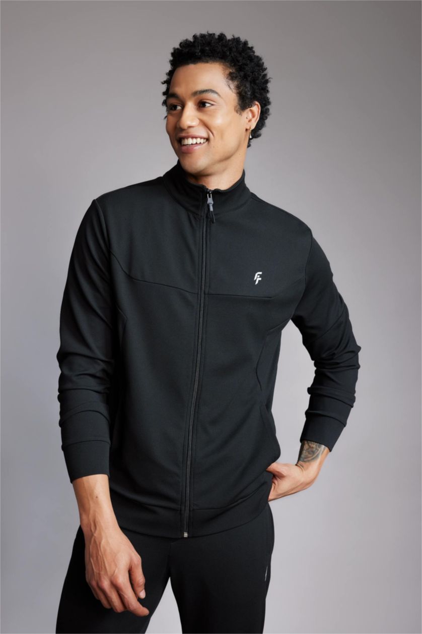 MAN Black DeFactoFit Standard Fit Zippered Premium Cardigan