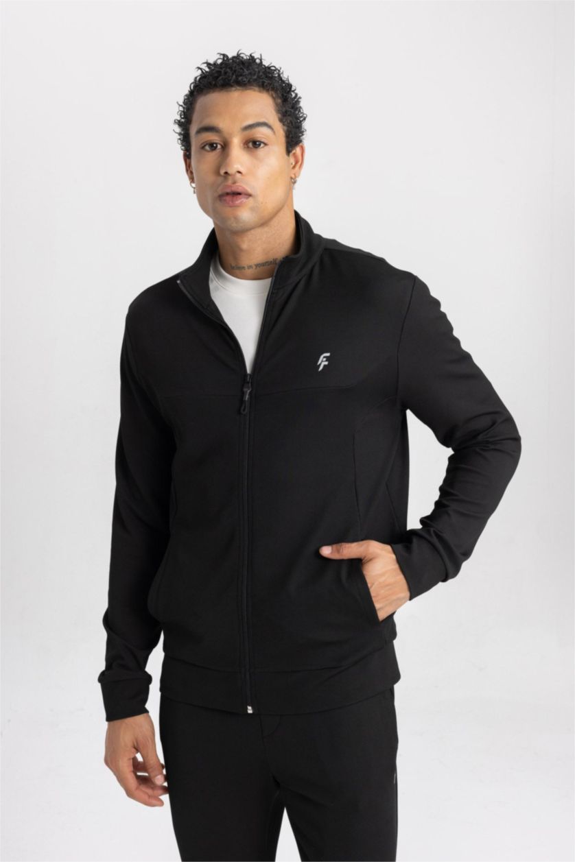 MAN Black DeFactoFit Standard Fit Zippered Premium Cardigan
