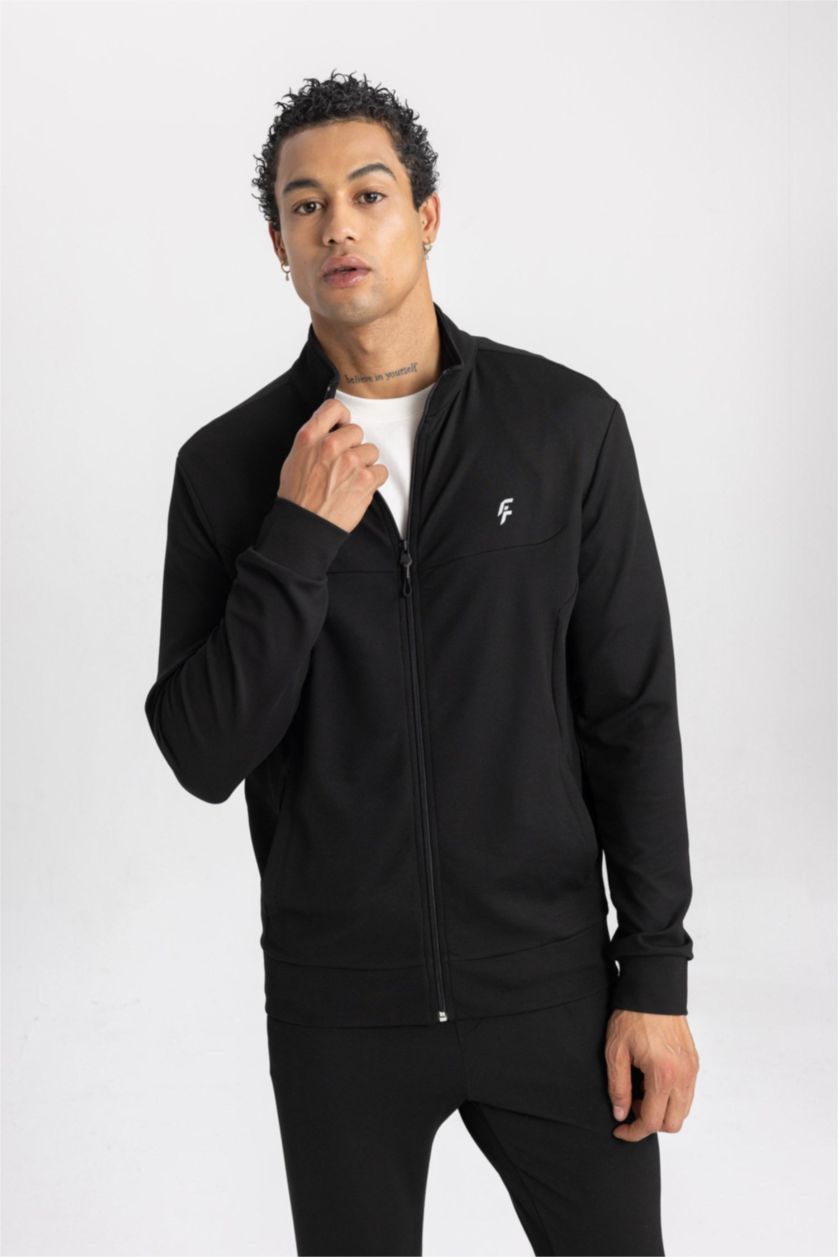 MAN Black DeFactoFit Standard Fit Zippered Premium Cardigan