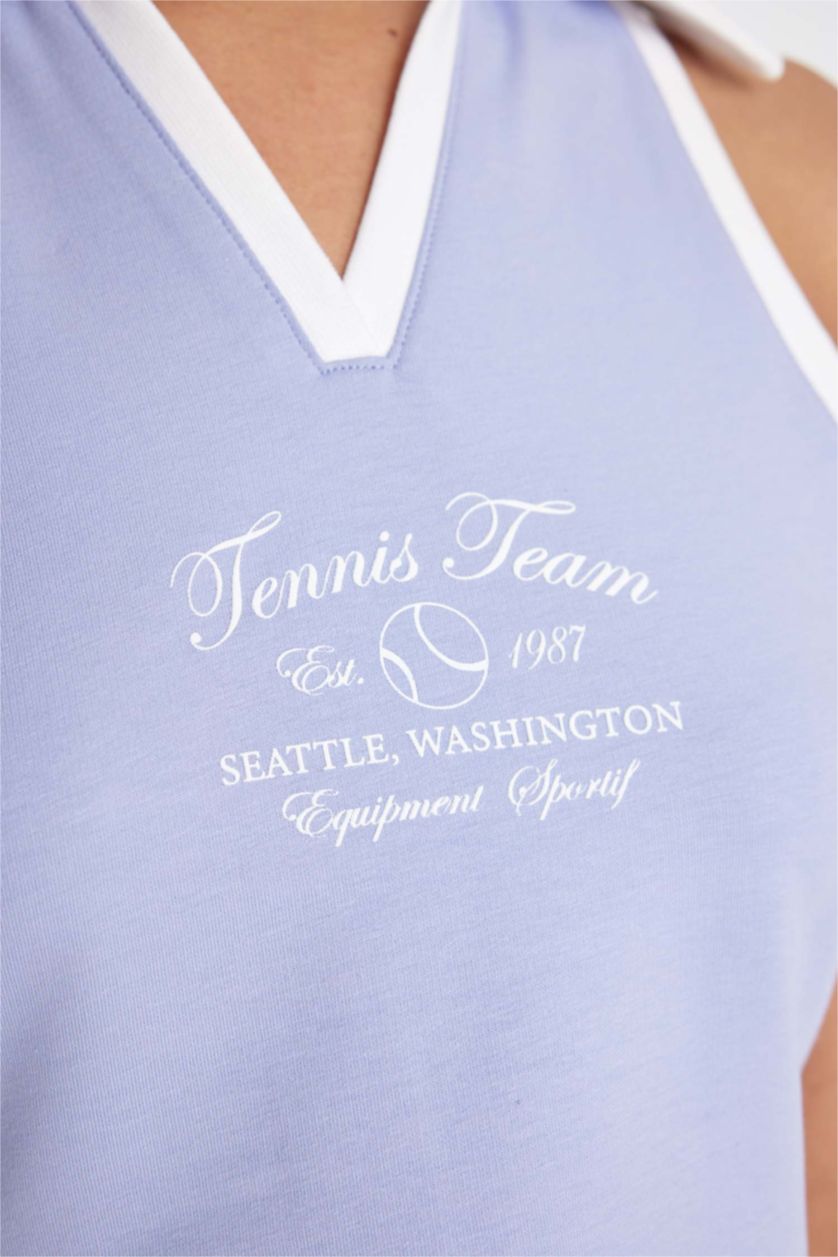 Kadın Açık Lila Crop Polo Yaka Sporcu Atlet