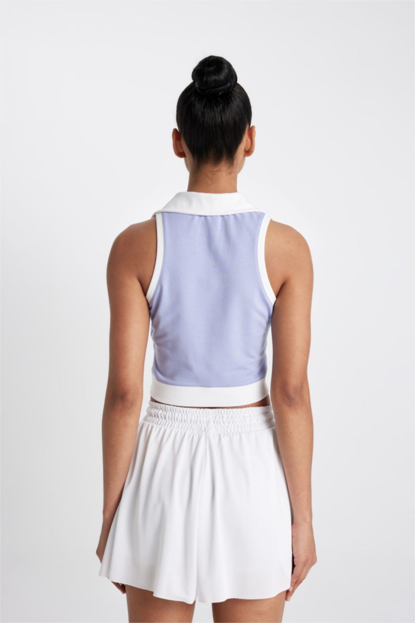 Kadın Açık Lila Crop Polo Yaka Sporcu Atlet