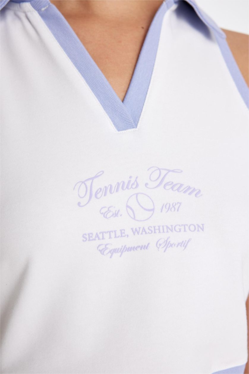 Kadın Beyaz Crop Polo Yaka Sporcu Atlet