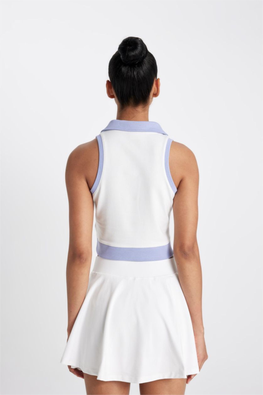 Kadın Beyaz Crop Polo Yaka Sporcu Atlet