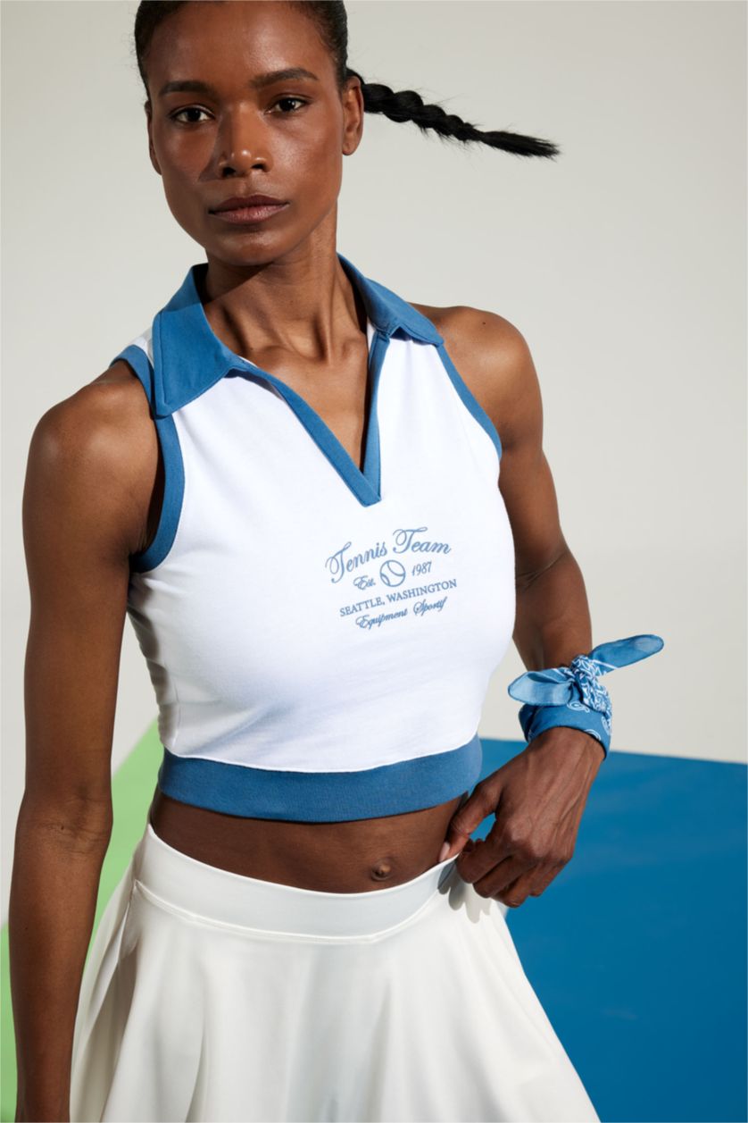 نساء Violet Beyaz DeFactoFit Polo Neck Sports Crop Top