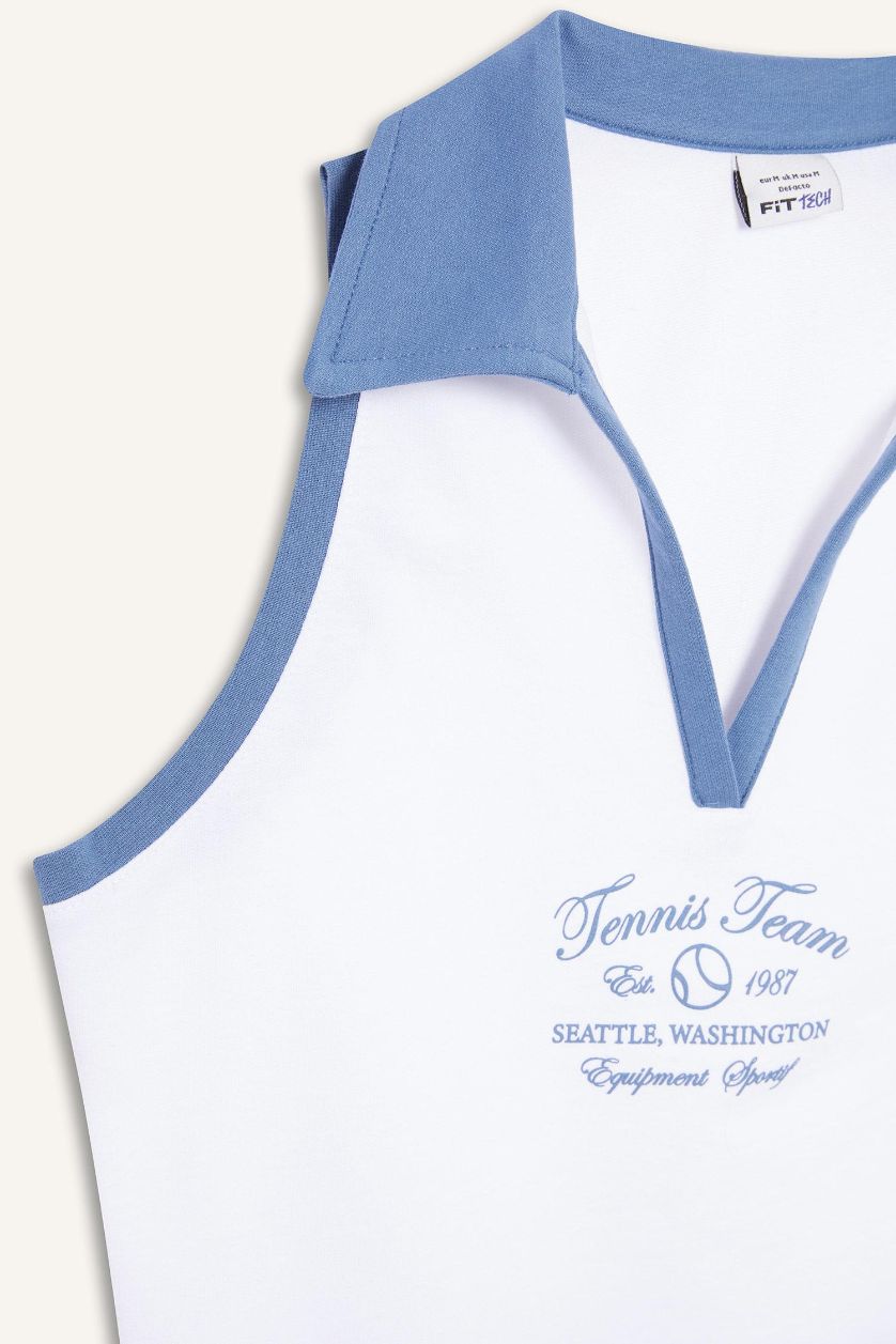 Kadın Violet Beyaz Crop Polo Yaka Baskılı Sporcu Atlet